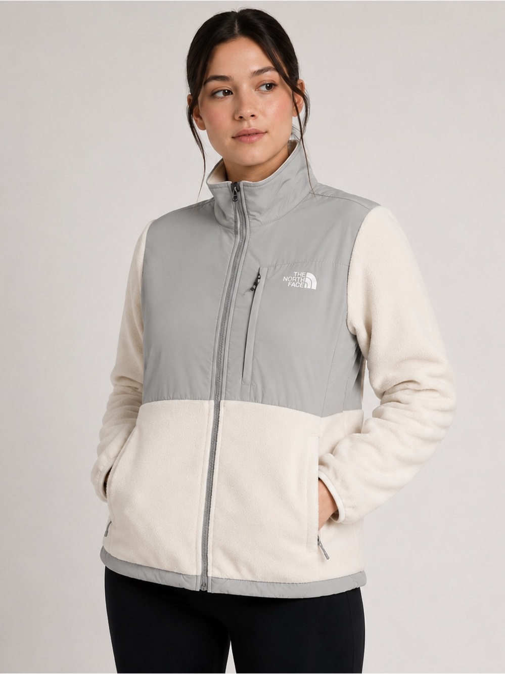 The North Face Women's Gray & Cream Teddy Fleece Jacket